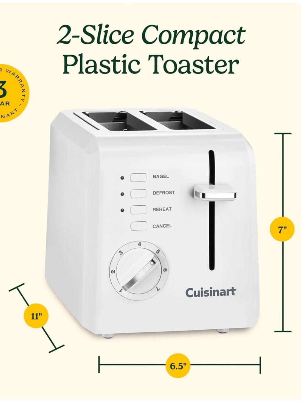 Cuisinart White 2-Slot Toaster with Dial and Lever - Picture 6 of 6